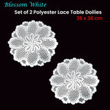 Table Linen & Kitchen Towels: Blossom White Set of 2 Polyester Lace Table Doilies 36 cm Diameter