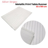 Table Linen & Kitchen Towels: Silver Stripes Cotton Metallic Print Table Runner 33 x 180 cm