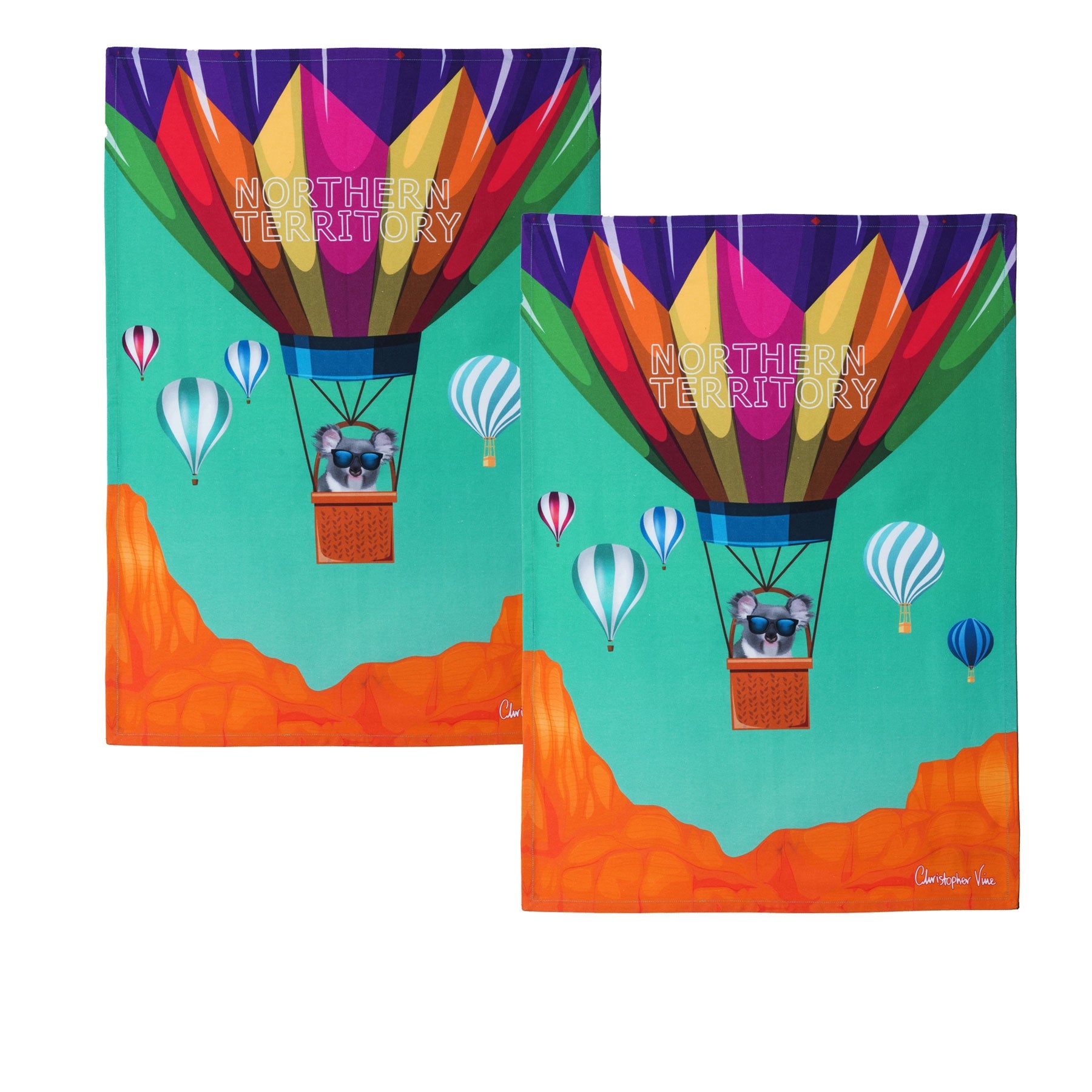 Table Linen & Kitchen Towels: IDC Homewares Set of 2 Christopher Vine Design Tea Towels Northern Territory