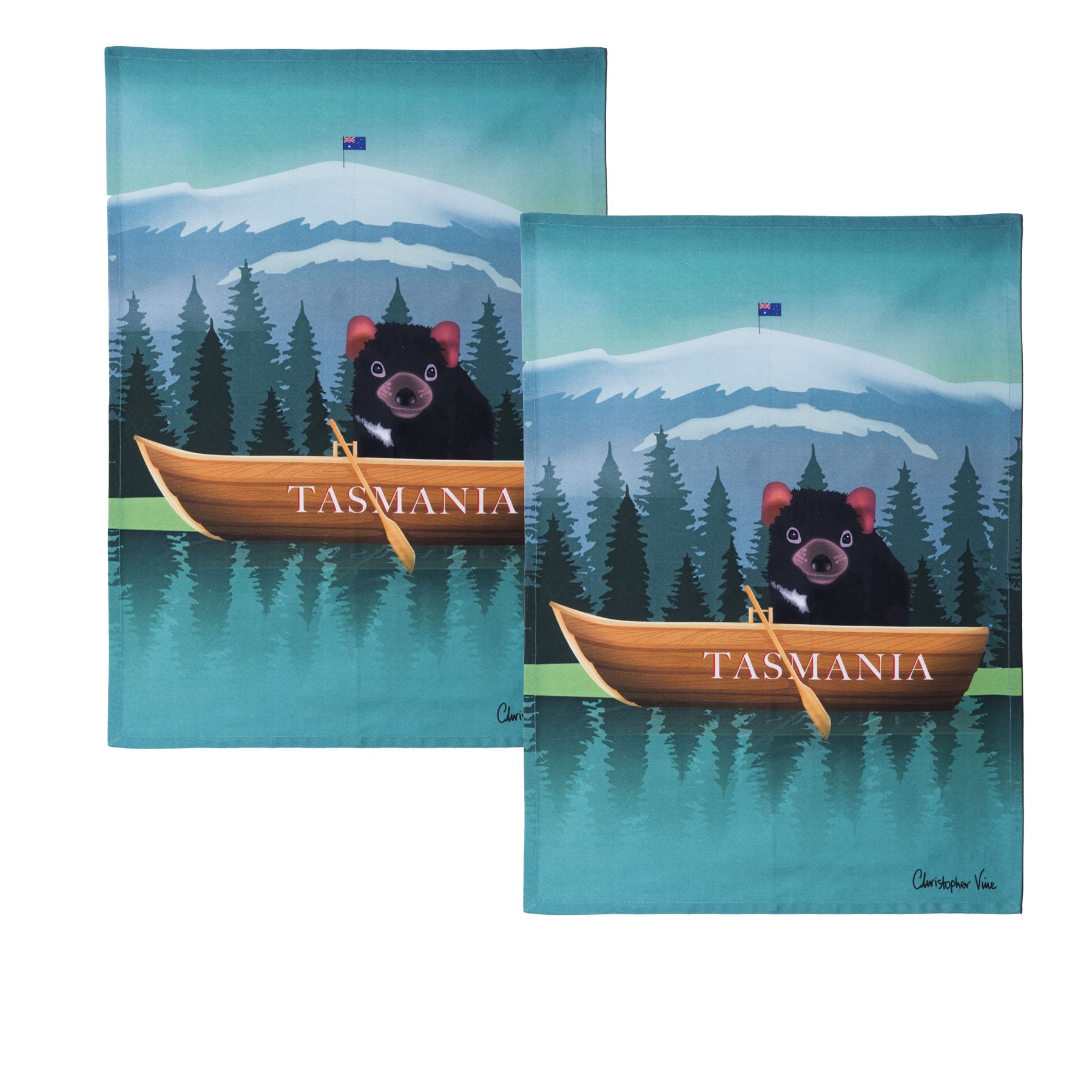 Table Linen & Kitchen Towels: IDC Homewares Set of 2 Christopher Vine Design Tea Towels Tasmania
