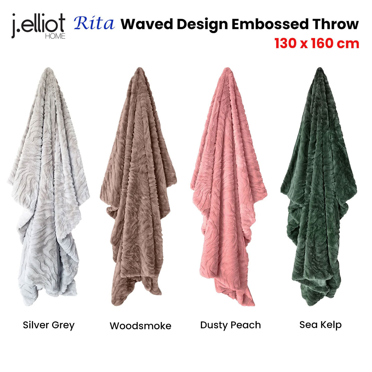 Blankets & Throws: J Elliot Home Rita Woodsmoke Faux Mohair Throw Rug 130 x 160cm