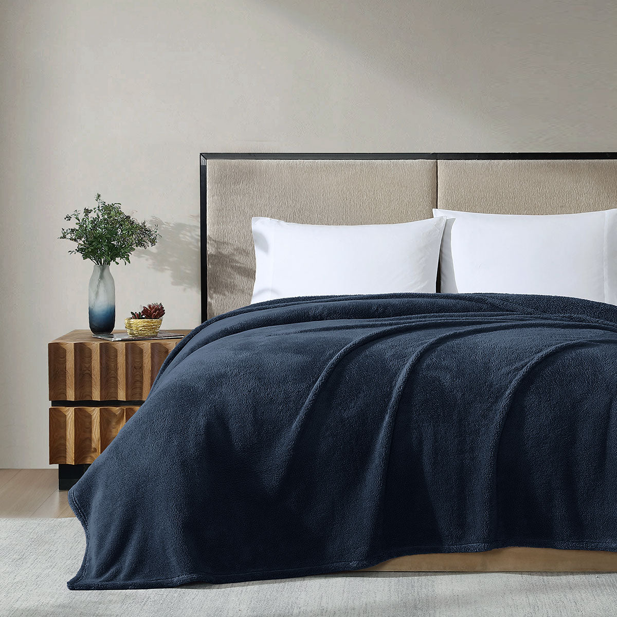Blankets & Throws: Ardor Teddy Navy Ultra Soft Cozy Fleece Blanket Queen