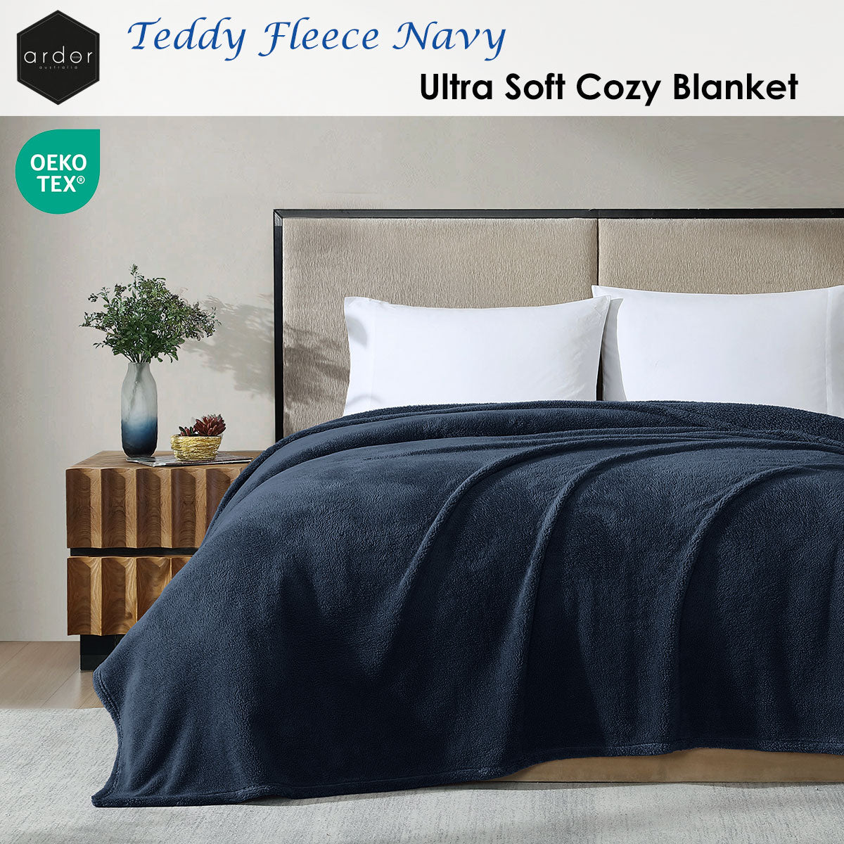 Blankets & Throws: Ardor Teddy Navy Ultra Soft Cozy Fleece Blanket Queen