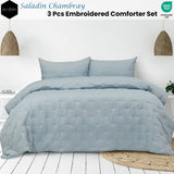 Quilts & Duvets: Ardor Saladin Chambray 3 Pcs Embroidered Comforter Set Queen/King