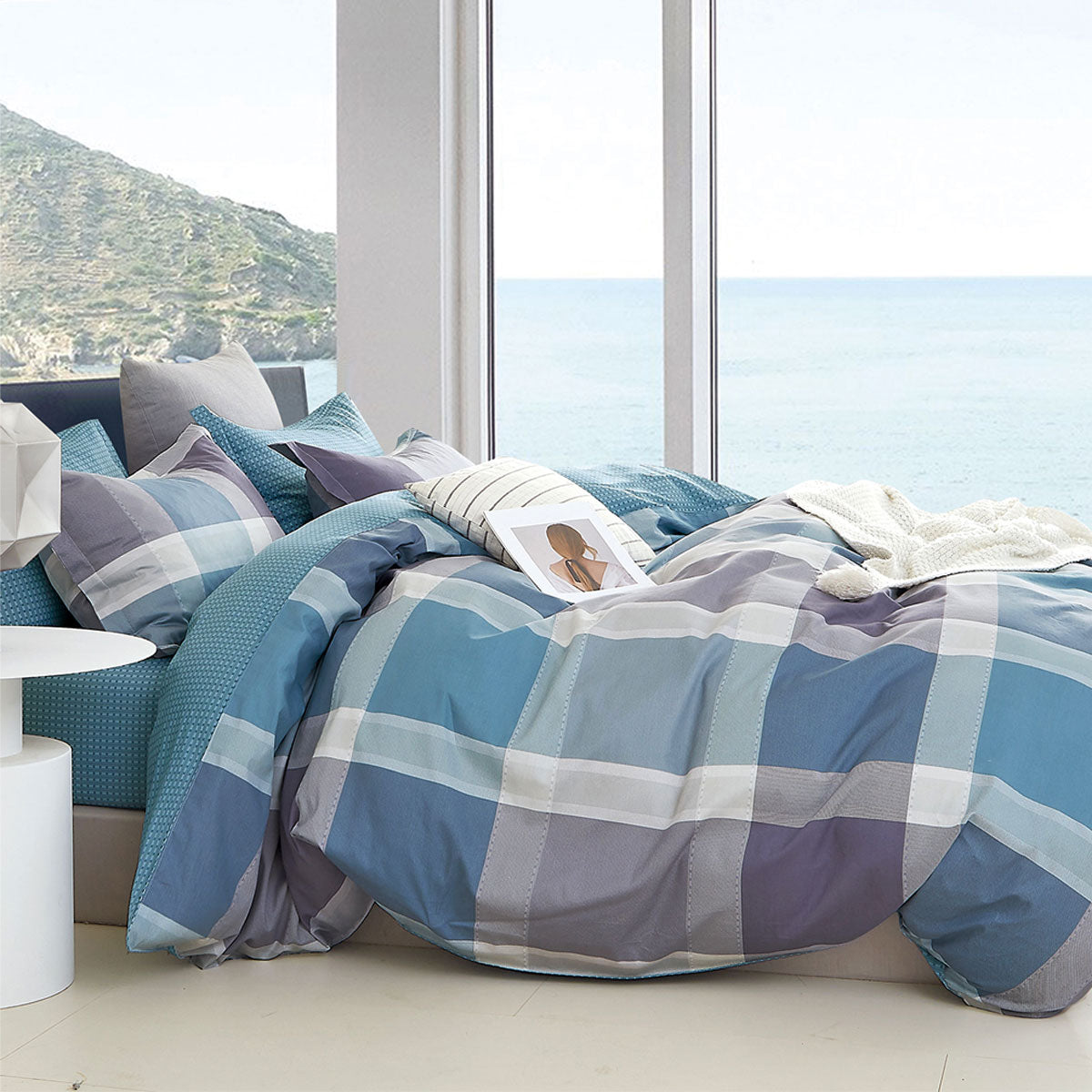 Duvet Covers: Ardor 250TC Costa Check Cotton Sateen Quilt Cover Set King