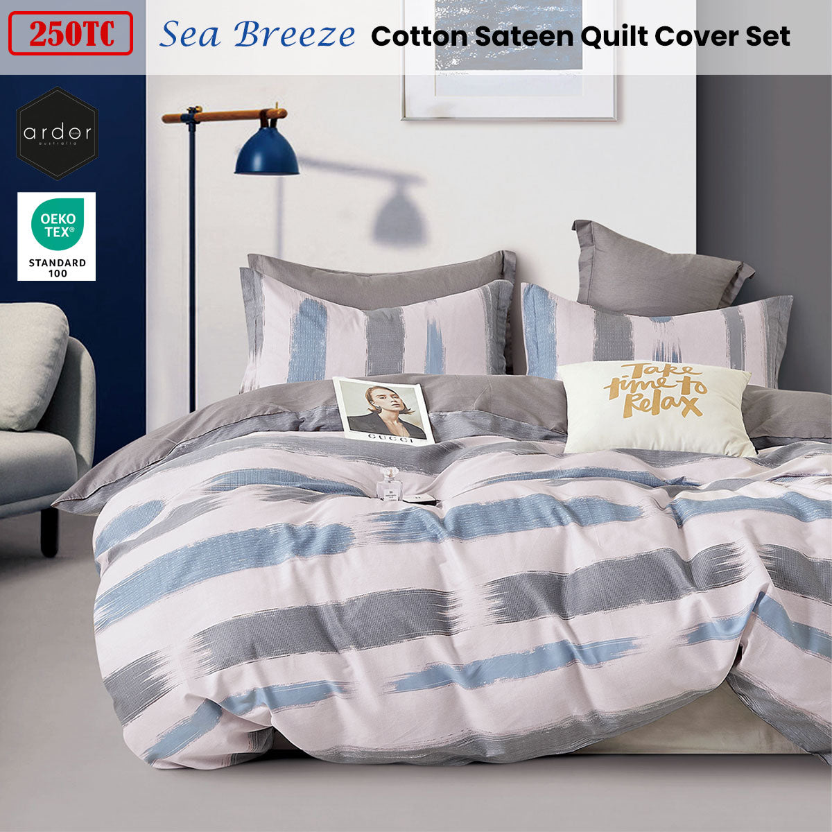 Duvet Covers: Ardor 250TC Sea Breeze Cotton Sateen Quilt Cover Set King