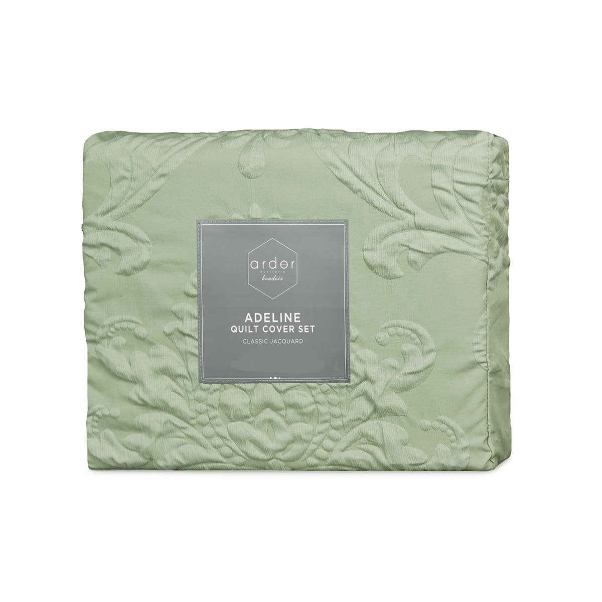 Duvet Covers: Ardor Adeline Sage Jacquard Damask Quilt Cover Set King