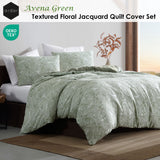 Duvet Covers: Ardor Avena Green Textured Floral Jacquard Quilt Cover Set King