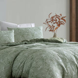 Duvet Covers: Ardor Avena Green Textured Floral Jacquard Quilt Cover Set King