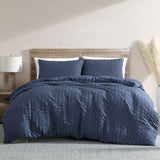 Duvet Covers: Ardor Byron Navy Seersucker Quilt Cover Set Queen