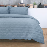 Duvet Covers: Ardor Carter Mineral Blue Embossed Vintage Washed Geometric Quilt Cover Set King
