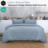 Duvet Covers: Ardor Carter Mineral Blue Embossed Vintage Washed Geometric Quilt Cover Set Queen