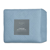 Duvet Covers: Ardor Carter Mineral Blue Embossed Vintage Washed Geometric Quilt Cover Set Queen