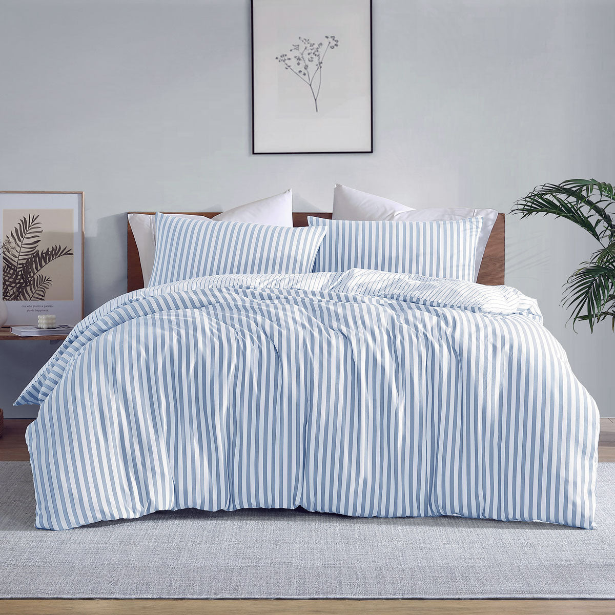 Duvet Covers: Ardor Frankie Blue Stripe Yarn Dyed Reversible Quilt Cover Set Queen