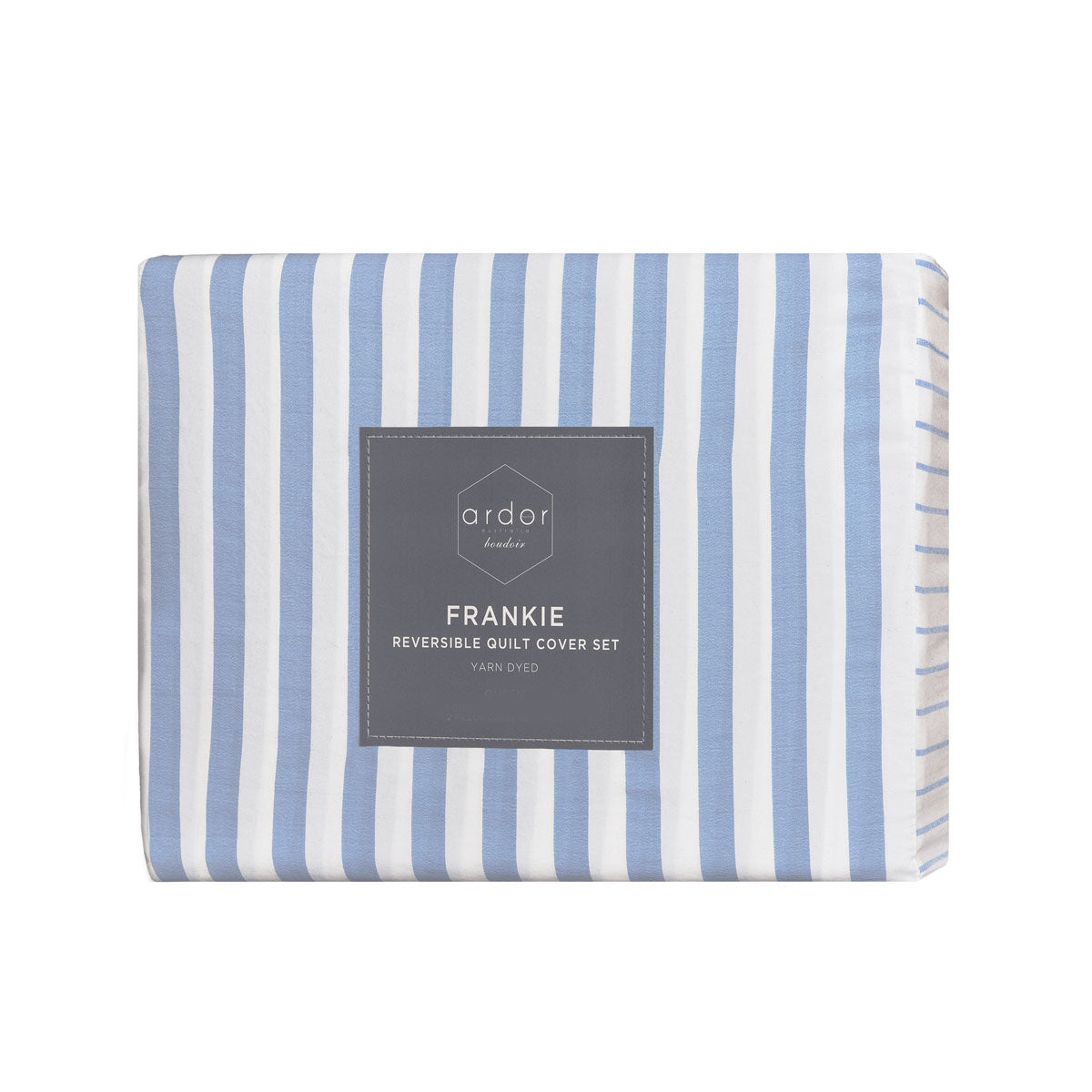 Duvet Covers: Ardor Frankie Blue Stripe Yarn Dyed Reversible Quilt Cover Set Queen