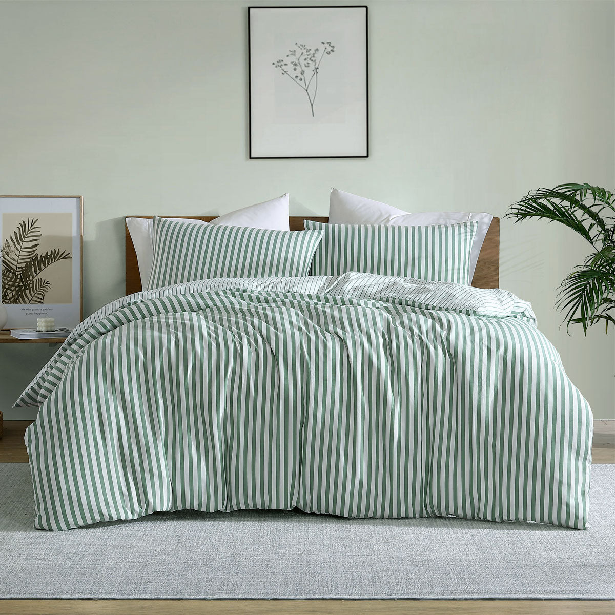 Duvet Covers: Ardor Frankie Sage Stripe Yarn Dyed Reversible Quilt Cover Set King