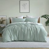 Duvet Covers: Ardor Frankie Sage Stripe Yarn Dyed Reversible Quilt Cover Set Queen