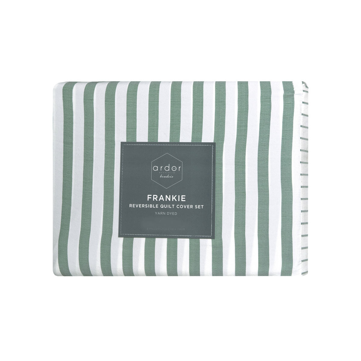 Duvet Covers: Ardor Frankie Sage Stripe Yarn Dyed Reversible Quilt Cover Set Queen