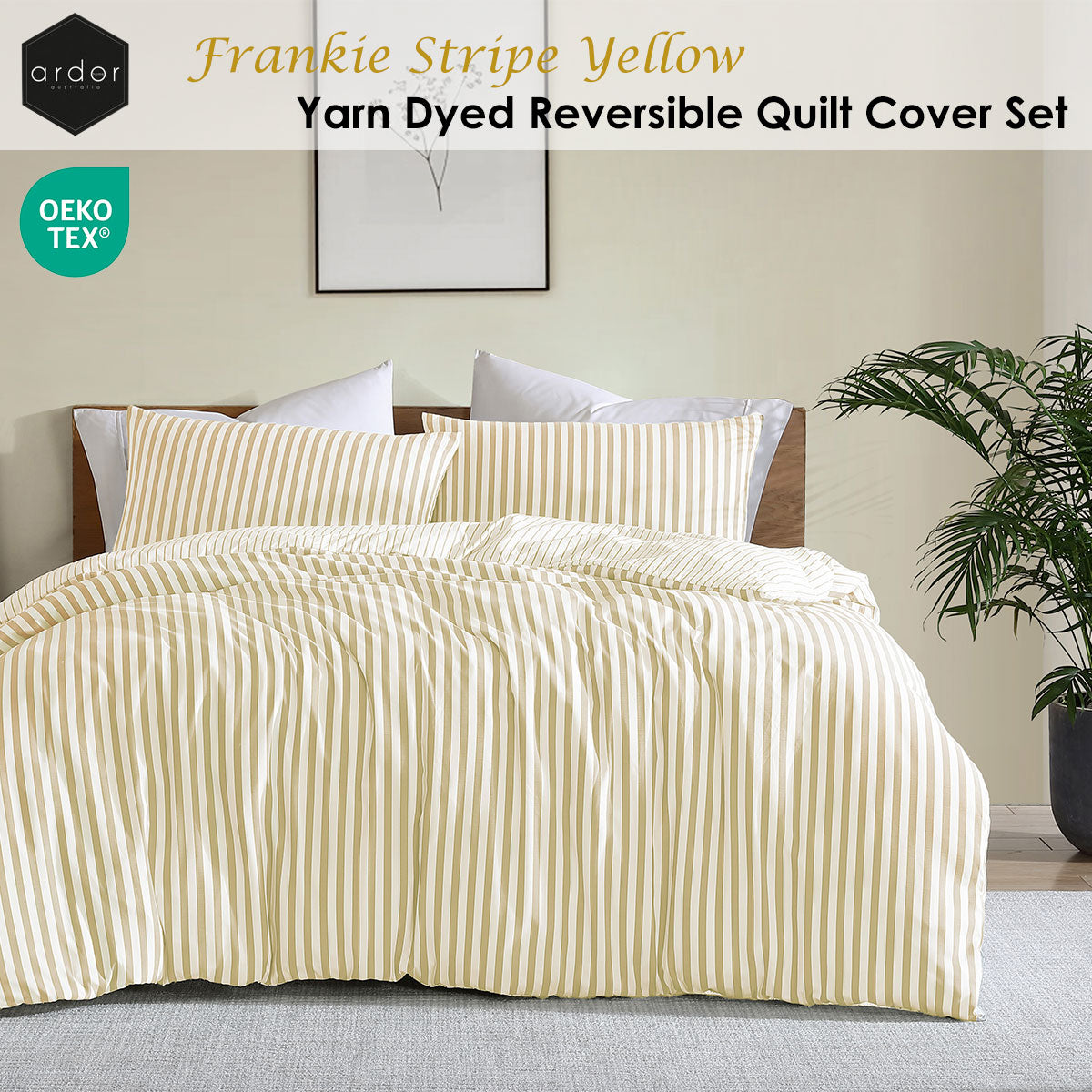 Duvet Covers: Ardor Frankie Yellow Stripe Yarn Dyed Reversible Quilt Cover Set King