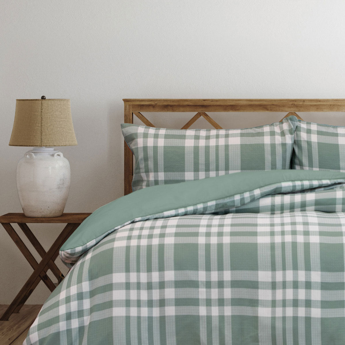 Duvet Covers: Ardor Ronan Green Plaid Jacquard Quilt Cover Set King