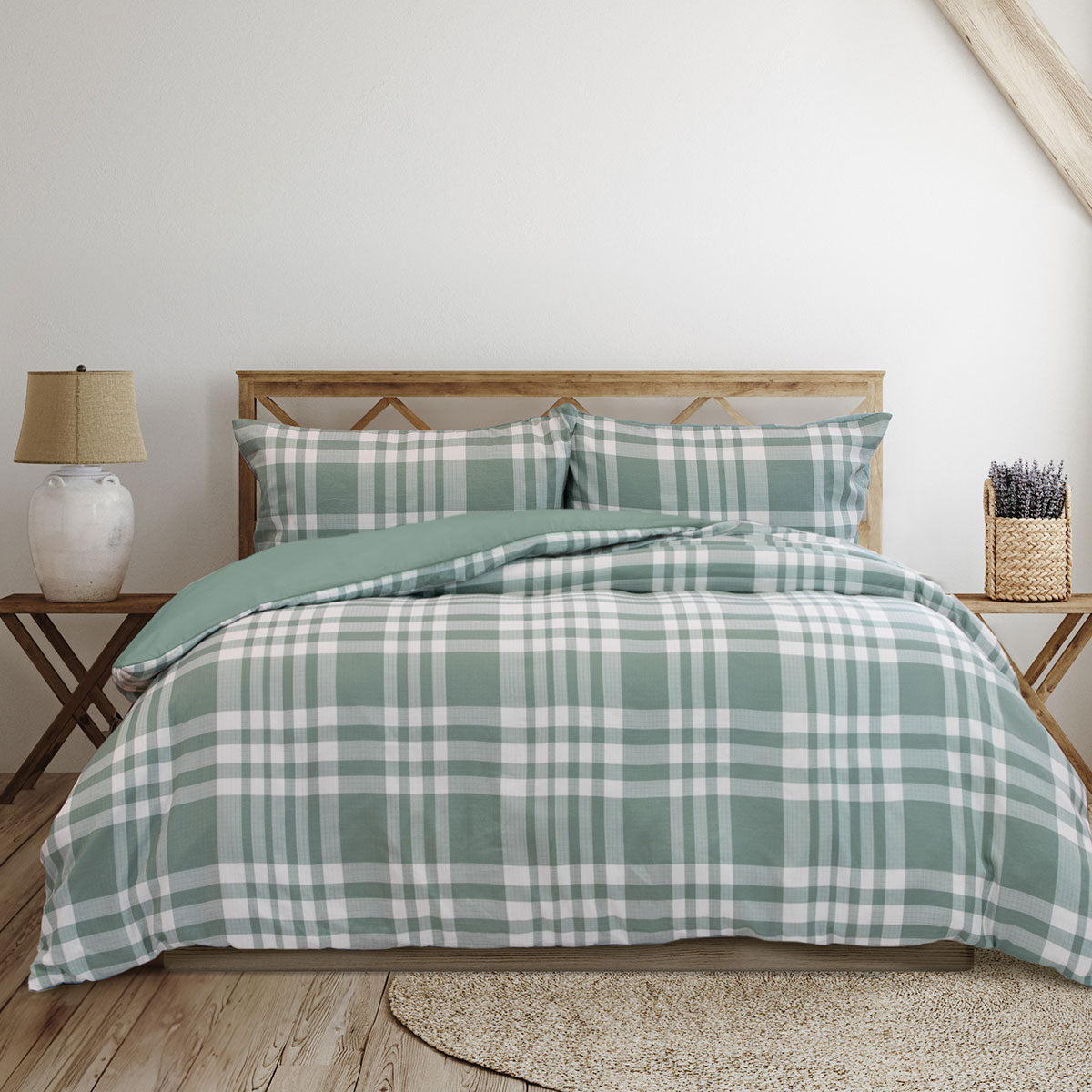 Duvet Covers: Ardor Ronan Green Plaid Jacquard Quilt Cover Set Queen
