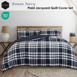 Duvet Covers: Ardor Ronan Navy Plaid Jacquard Quilt Cover Set Queen