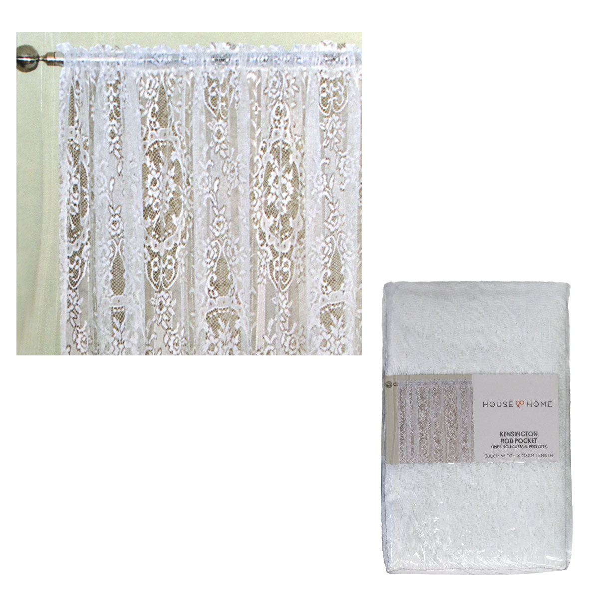 Curtains & Drapes: Yours to Love One Kensington White Lace Rod Pocket Curtain 300 x 213 cm