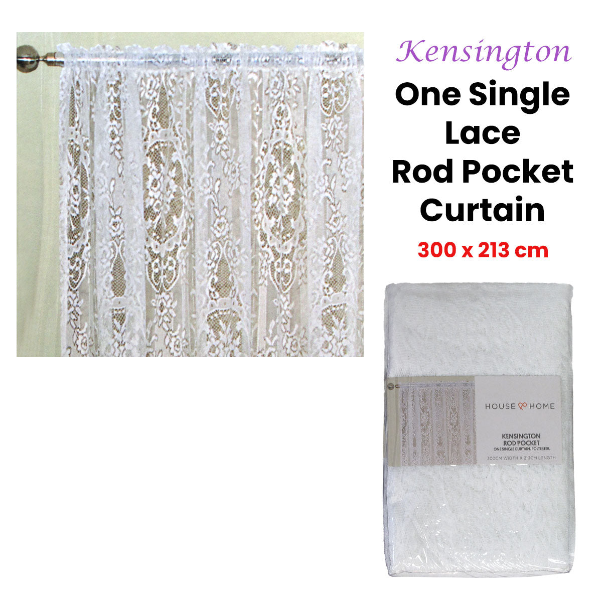 Curtains & Drapes: Yours to Love One Kensington White Lace Rod Pocket Curtain 300 x 213 cm
