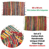 Floor Rugs: Set of 2 Random Colour Hand Made Cotton Rich Chindi Floor Rugs 60 x 90 cm