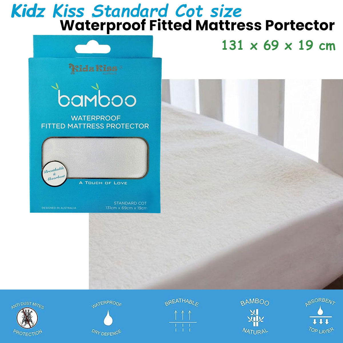 Mattress Protectors: Waterproof Fitted Mattress Protector Standard Cot Size 131x69x19cm