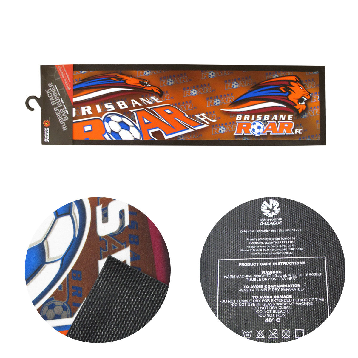 Table Linen & Kitchen Towels: A-League Brisbane Roar Rubber Back Bar Runner 25 x 89 cm