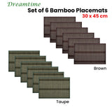 Table Linen & Kitchen Towels: Set of 6 Dreamtime Bamboo Table Placemats 30 x 45cm Brown