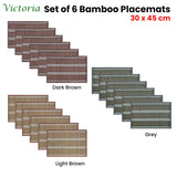 Table Linen & Kitchen Towels: Set of 6 Victoria Bamboo Table Placemats 30 x 45cm Light Brown/Silver