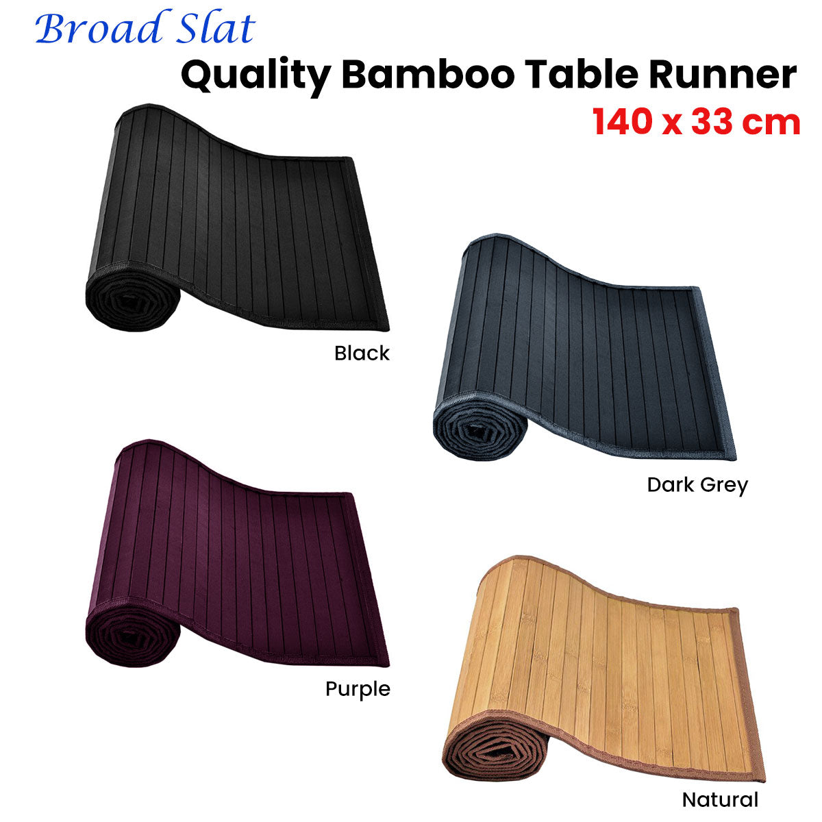 Table Linen & Kitchen Towels: Broad Slat Bamboo Table Runner 140 x 33cm Dark Grey