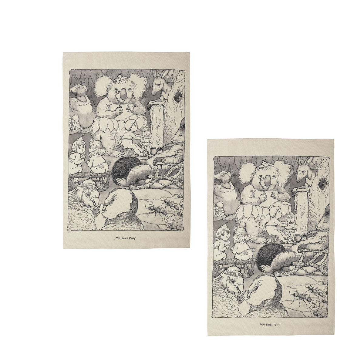 Table Linen & Kitchen Towels: Set of 2 May Gibbs Mrs Bear's Party Cotton Heritage Tea Towels 50 x 70 cm