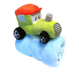 Blankets & Throws: Baby Blue Blanket with Toy Tractor