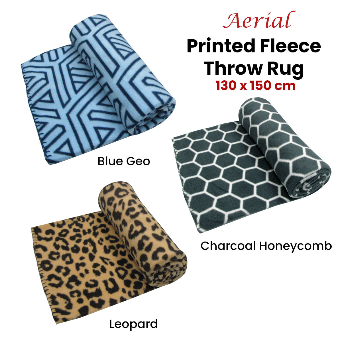Blankets & Throws: Aerial Printed Fleece Throw Rug 130 x 150 cm Blue Geo