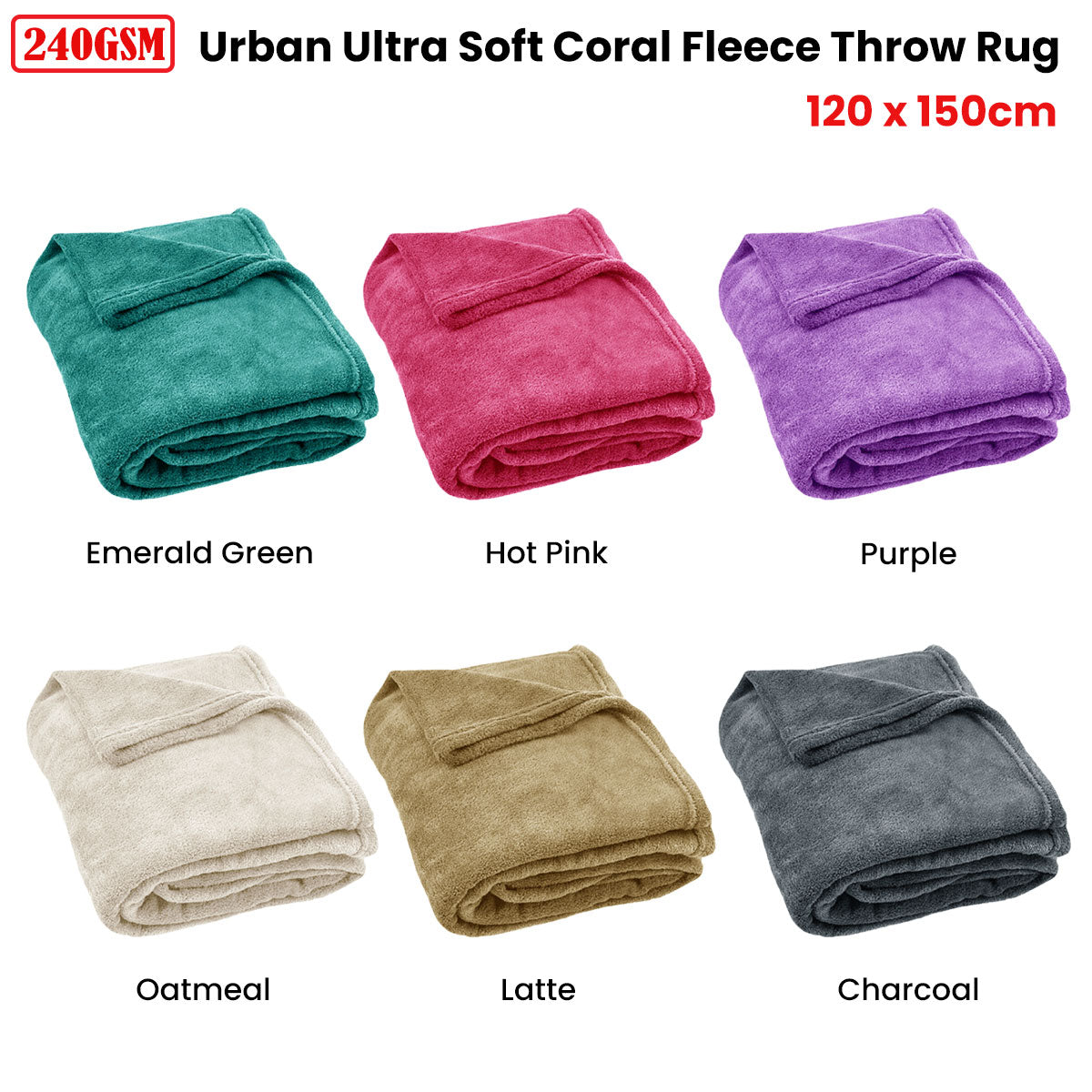 Blankets & Throws: 240GSM Urban Ultra Soft Coral Fleece Throw Rug 120 x 150cm Emerald Green