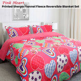 Blankets & Throws: Ramesses Pink Heart Printed Sherpa Flannel Fleece Reversible Blanket Set Queen/King