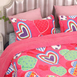 Blankets & Throws: Ramesses Pink Heart Printed Sherpa Flannel Fleece Reversible Blanket Set Queen/King