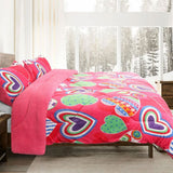 Blankets & Throws: Ramesses Pink Heart Printed Sherpa Flannel Fleece Reversible Blanket Set Queen/King