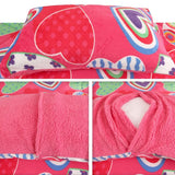 Blankets & Throws: Ramesses Pink Heart Printed Sherpa Flannel Fleece Reversible Blanket Set Queen/King
