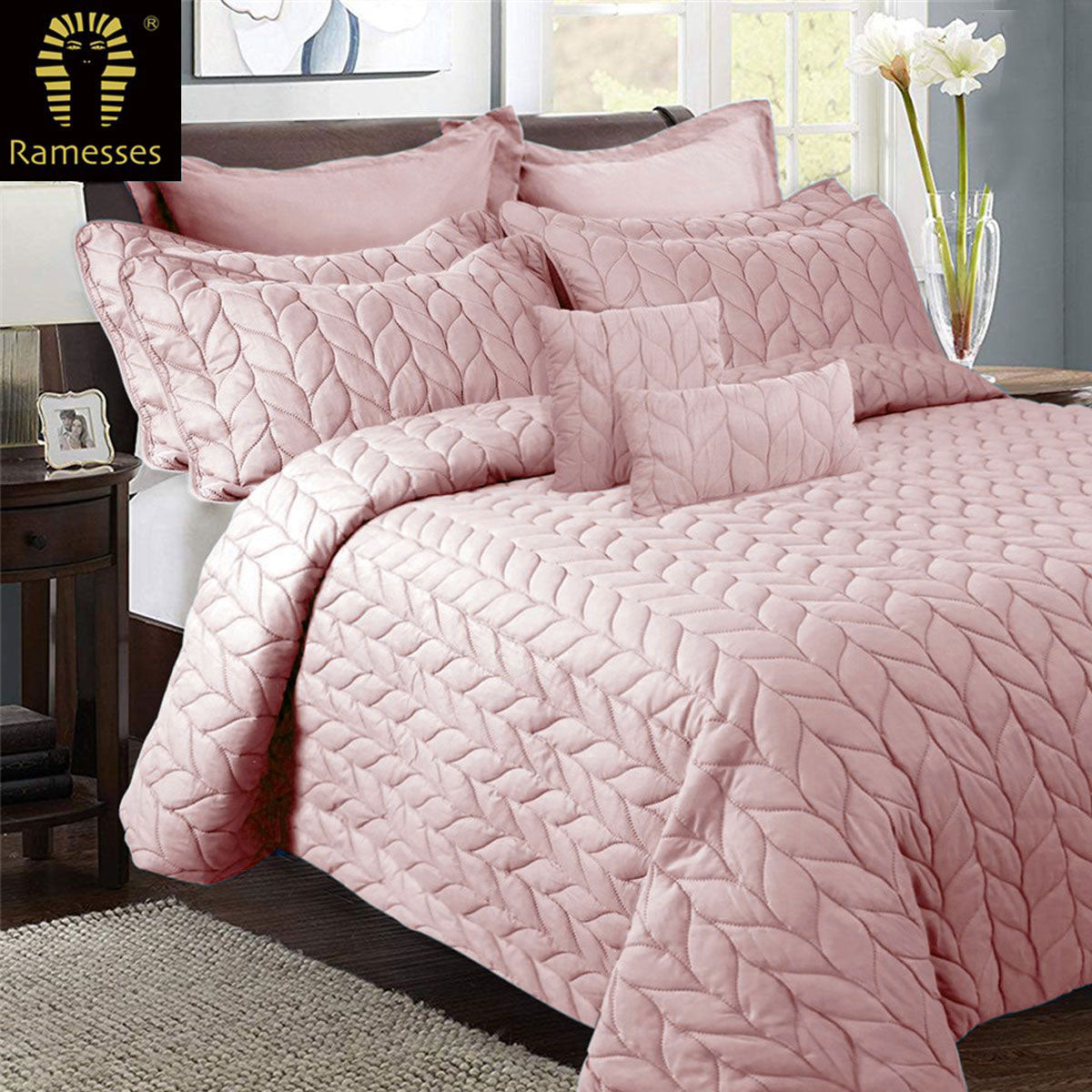 Quilts & Duvets: Ramesses 9 Piece Ultrasonic Comforter Set King Rose Pink