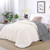 Quilts & Duvets: Shangri La Sleet Sherpa Fleece Reversible 3 Pcs Comforter Set Queen