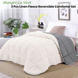 Quilts & Duvets: Shangri La Sleet Sherpa Fleece Reversible 3 Pcs Comforter Set Queen
