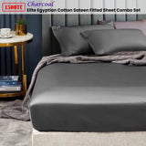 Bed Sheets: Ramesses 1500TC Elite Egyptian Cotton Sateen Fitted Sheet Combo Set Charcoal Queen