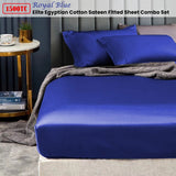 Bed Sheets: Ramesses 1500TC Elite Egyptian Cotton Sateen Fitted Sheet Combo Set Royal Blue Single