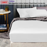 Bed Sheets: Ramesses 1500TC Elite Egyptian Cotton Sateen Fitted Sheet Combo Set White Mega King