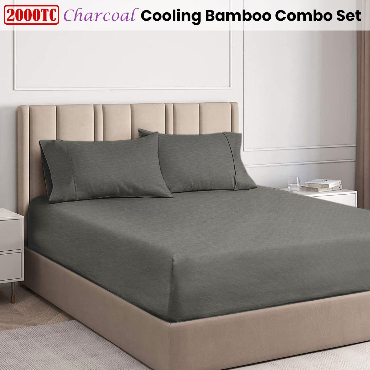 Bed Sheets: Ramesses Charcoal 2000TC Cooling Bamboo Combo Set King