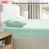 Bed Sheets: Ramesses 2000TC Bamboo Embossed Fitted Sheet Combo Set Aqua Double